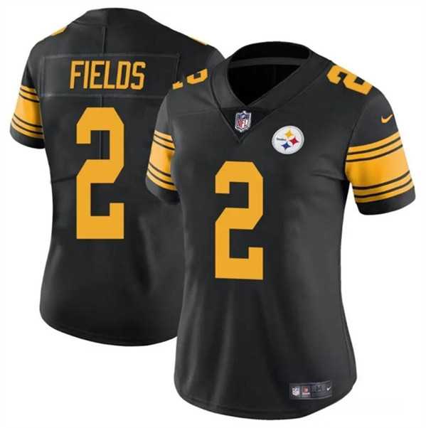 Womens Pittsburgh Steelers #2 Justin Fields Black Color Rush Football Stitched Jersey Dzhi